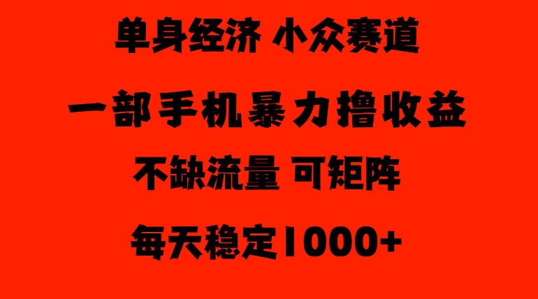 26年暴力单身经济，稳定日入500-1k，不缺流量，流量极大，冷门小众赛道，门槛低小白轻松上手【揭秘】-禾谷轻创网