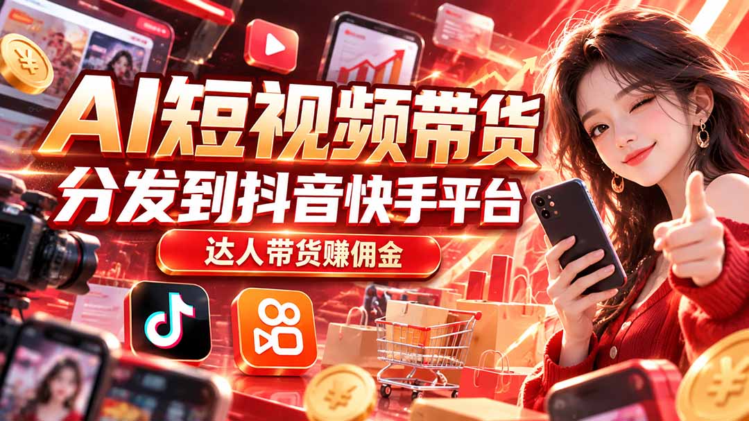 【AI短视频带货】分发到抖音快手平台，达人带货赚佣金-禾谷轻创网