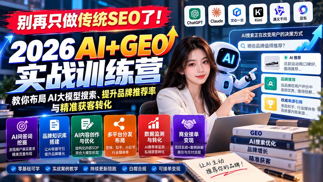 别再只做传统SEO了！《2026AI+GEO实战训练营》教你布局AI大模型搜索、提升品牌推荐率与精准获客转化-禾谷轻创网