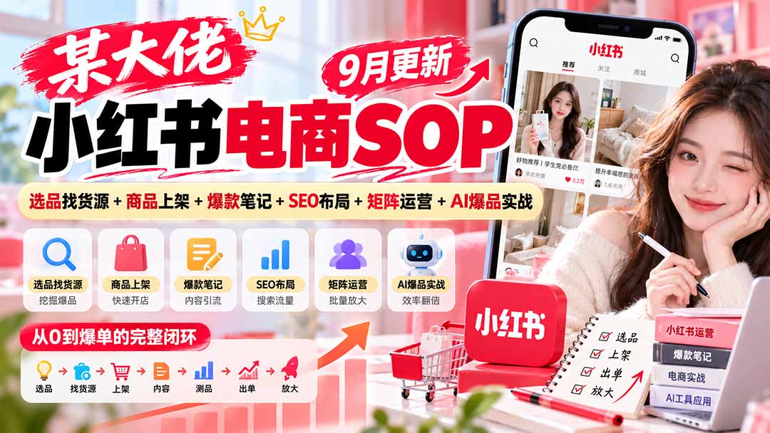 某大佬小红书电商SOP｜9月更新：选品找货源+商品上架+爆款笔记+SEO布局+矩阵运营+AI爆品实战-禾谷轻创网