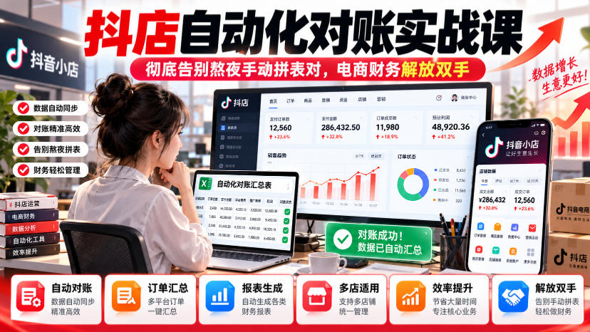 抖店自动化对账实战课，彻底告别熬夜手动拼表对，账电商财务解放双手-禾谷轻创网