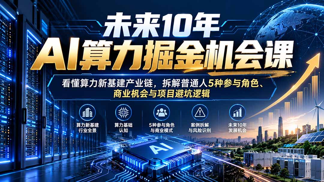 未来10年AI算力掘金机会课：看懂算力新基建产业链，拆解普通人5种参与角色、商业机会与项目避坑逻辑-禾谷轻创网
