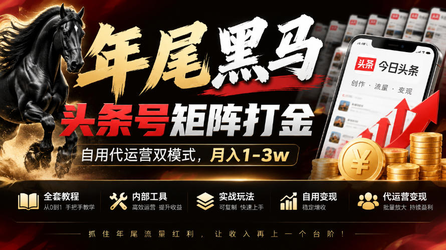 【年尾黑马】头条号矩阵打金，自用代运营双模式，月入1-3w，附全套教程及内部工具【揭秘】-禾谷轻创网