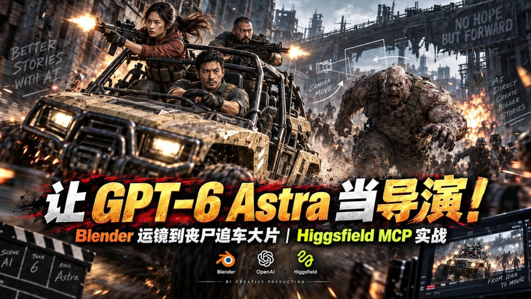 让GPT-6 Astra当导演！Blender运镜到丧尸追车大片｜Higgsfield MCP实战-禾谷轻创网