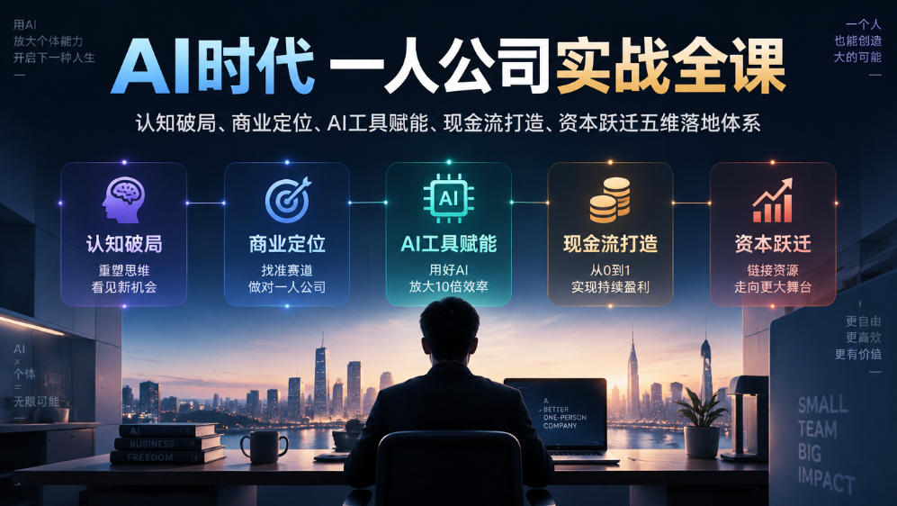 AI时代一人公司实战全课｜认知破局、商业定位、AI工具赋能、现金流打造、资本跃迁五维落地体系-禾谷轻创网