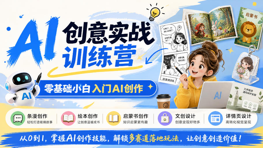 AI创意实战训练营，零基础小白入门AI创作，解锁条漫、绘本、启蒙书、文创、详情页多赛道落地玩法-禾谷轻创网