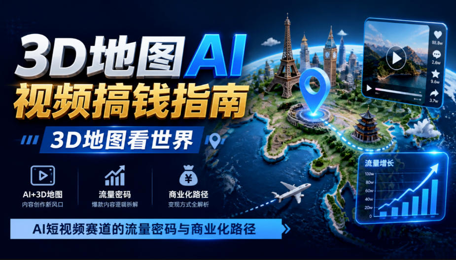 3D地图AI视频搞钱指南，3D地图看世界，AI短视频赛道的流量密码与商业化路径【文档】-禾谷轻创网