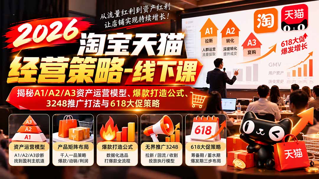 2026淘宝天猫经营策略-线下课：揭秘A1/A2/A3资产运营模型、爆款打造公式、3248推广打法与618大促策略-禾谷轻创网