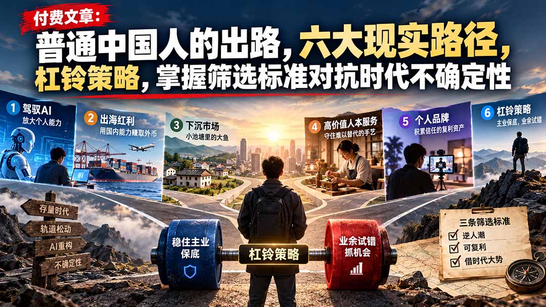 付费文章:普通中国人的出路,六大现实路径,杠铃策略,掌握筛选标准对抗时代不确定性-禾谷轻创网