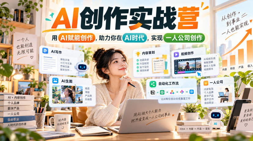 AI创作实战营，用AI赋能创作，助力你在AI时代，实现一人公司创作-禾谷轻创网