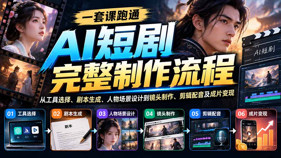 一套课跑通AI短剧完整制作流程：从工具选择、剧本生成、人物场景设计到镜头制作、剪辑配音及成片变现-禾谷轻创网