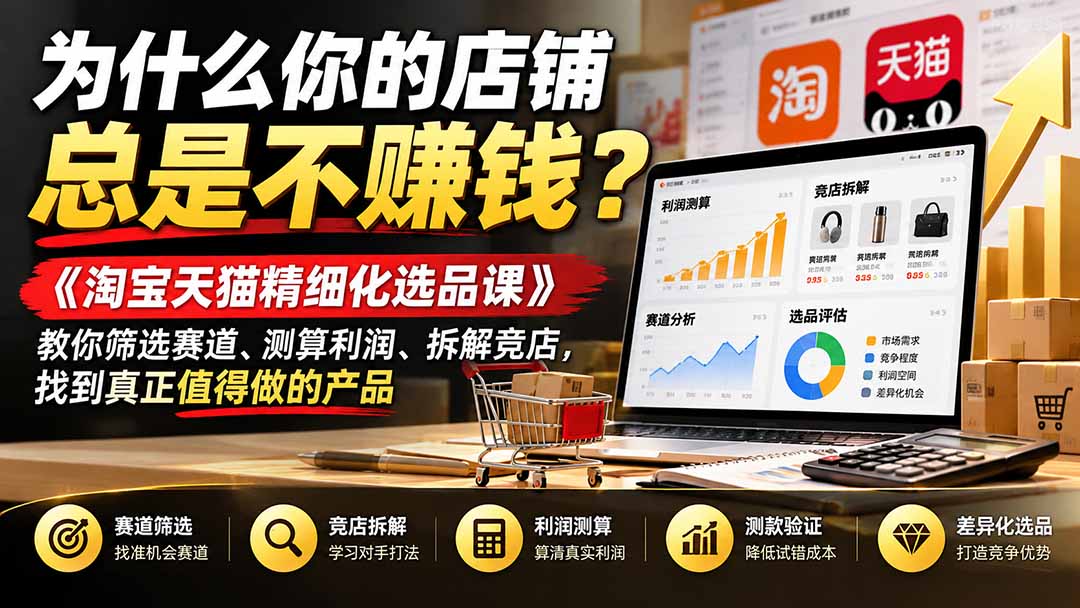 为什么你的店铺总是不赚钱？《淘宝天猫精细化选品课》教你筛选赛道、测算利润、拆解竞店，找到真正值得做的产品-禾谷轻创网