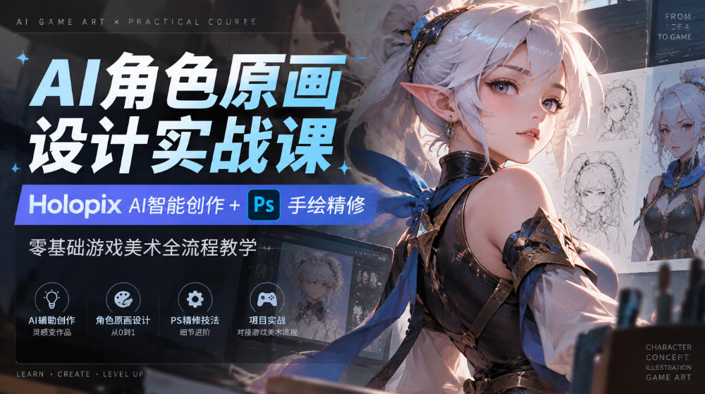 AI角色原画设计实战课｜Holopix AI智能创作+PS手绘精修，零基础游戏美术全流程教学-禾谷轻创网