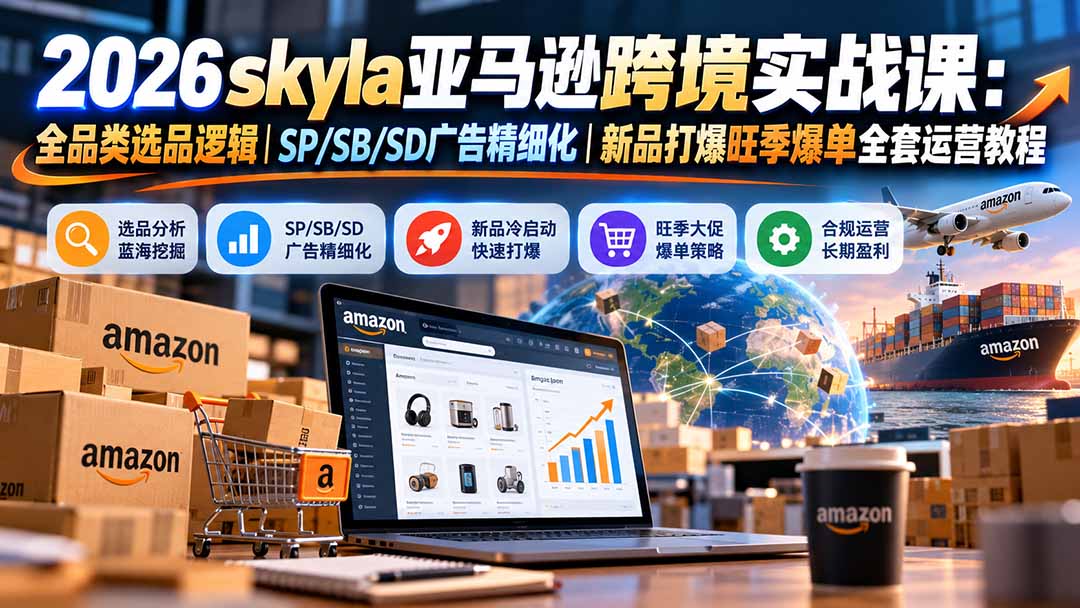 skyla亚马逊跨境实战课-更新1019:全品类选品逻辑|SP/SB/SD广告精细化|新品打爆旺季爆单全套运营教程-禾谷轻创网