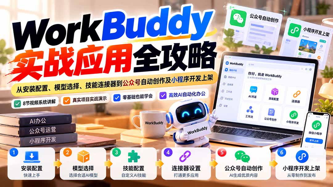 WorkBuddy 实战应用全攻略：从安装配置、模型选择、技能连接器到公众号自动创作及小程序开发上架-禾谷轻创网