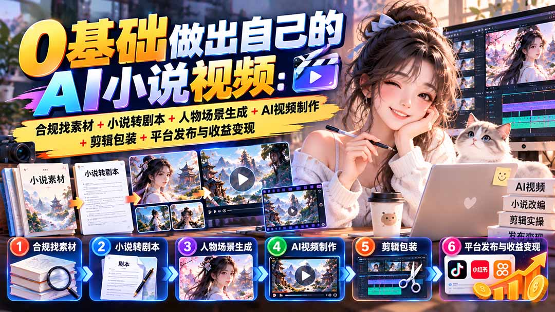 0基础做出自己的AI小说视频：合规找素材+小说转剧本+人物场景生成+AI视频制作+剪辑包装+平台发布与收益变现-禾谷轻创网