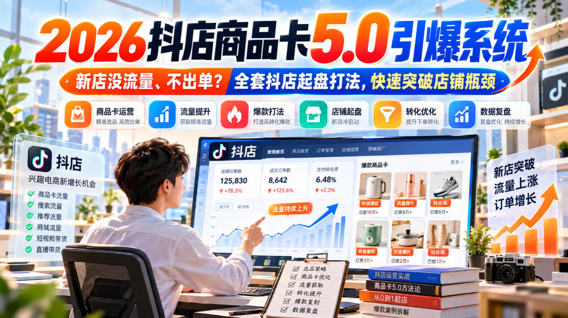 2026抖店商品卡5.0引爆店铺流量，新店没流量、不出单？全套抖店起盘打法，快速突破店铺瓶颈-禾谷轻创网
