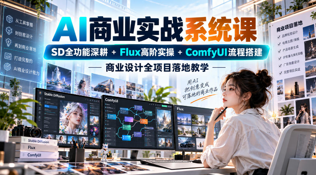 AI商业实战系统课｜SD全功能深耕+Flux高阶实操+Comfyui流程搭建，商业设计全项目落地教学-禾谷轻创网