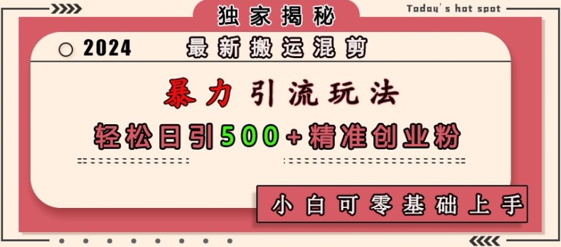 最新搬运混剪暴力引流玩法，轻松日引500+精准创业粉，小白可零基础上手-禾谷轻创网