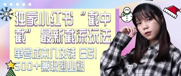 最新小红书截流玩法 独家截中截 单号成本几块钱 日引500+CY粉JZ粉-禾谷轻创网