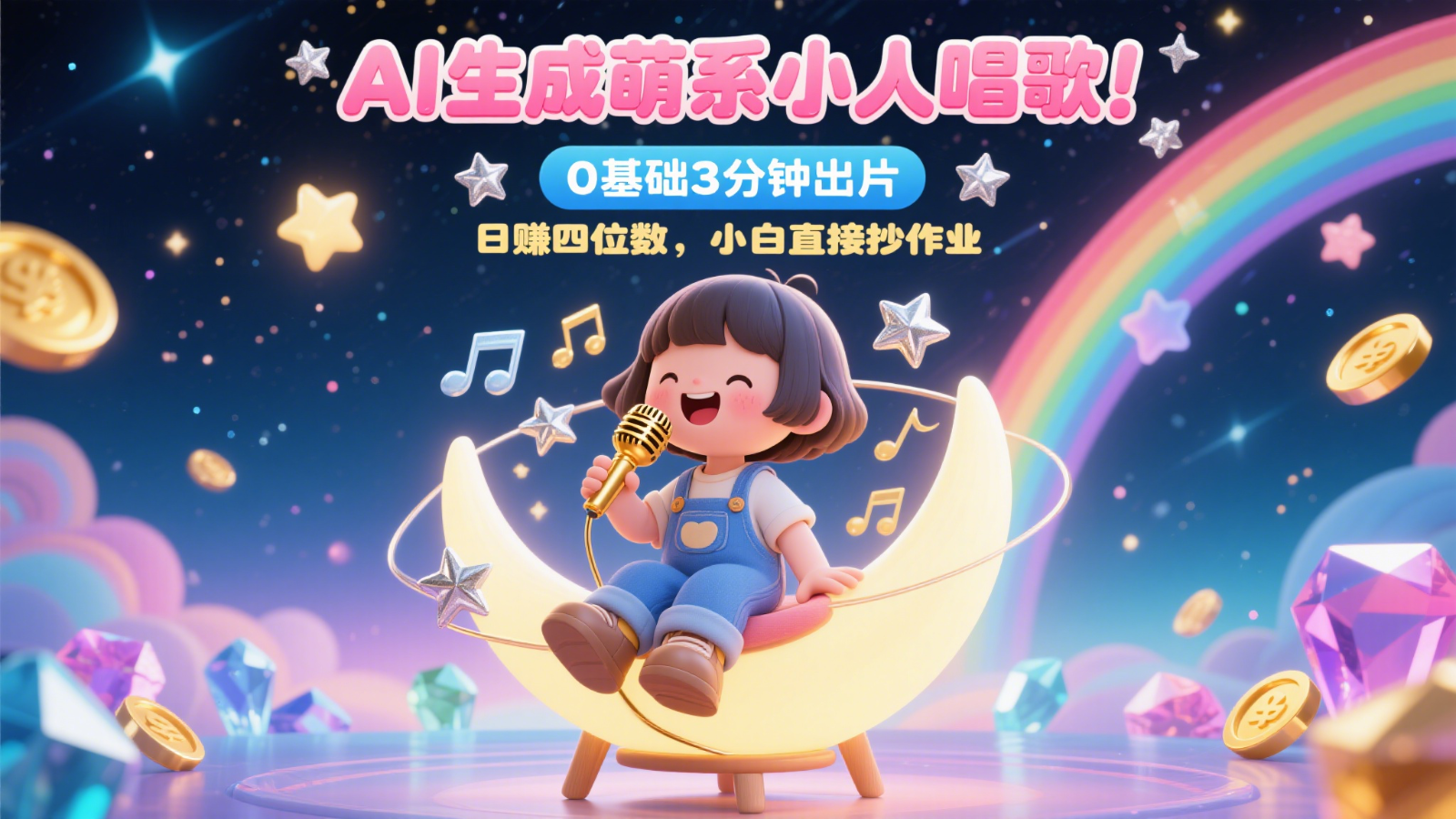 AI生成萌系小人唱歌!0基础3分钟出片,28个作品涨粉9万,日赚四位数,小白直接抄作业-禾谷轻创网