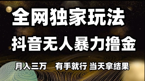 全网独家玩法抖音无人暴力撸金，月入3W，有手就行，当天拿结果【揭秘】-禾谷轻创网