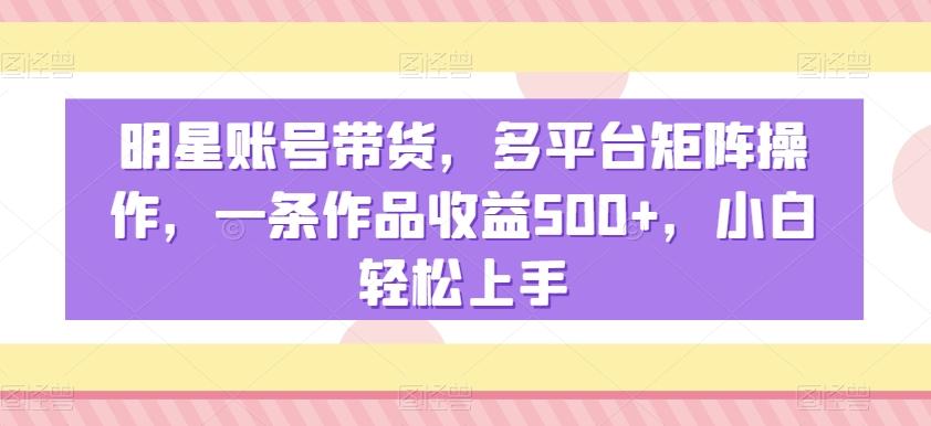 明星账号带货，多平台矩阵操作，一条作品收益500+，小白轻松上手【揭秘】-禾谷轻创网