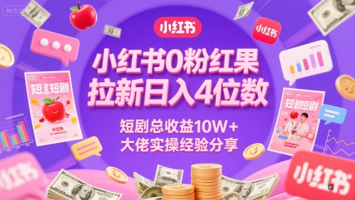 小红书0粉红果短剧拉新日入4位，数短剧总收益10W+大佬实操经验分享-禾谷轻创网