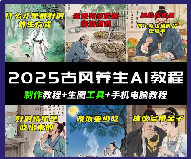 抖音AI古风养生视频教程日入五张 轻松涨粉 10W+-禾谷轻创网