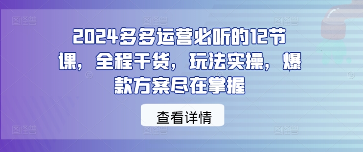 2024多多运营必听的12节课，全程干货，玩法实操，爆款方案尽在掌握-禾谷轻创网