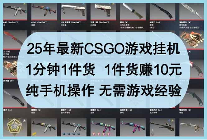 25年最新CSGO游戏挂机，1分钟1件货，1件货赚10元 纯手机操作 无需游戏经验-禾谷轻创网