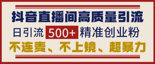 抖音直播间引流创业粉，无需连麦、不用上镜、超暴力，日引流500+高质量精准创业粉-禾谷轻创网