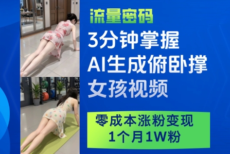 3分钟掌握AI生成俯卧撑女孩视频，零成本涨粉变现，1个月1W粉-禾谷轻创网