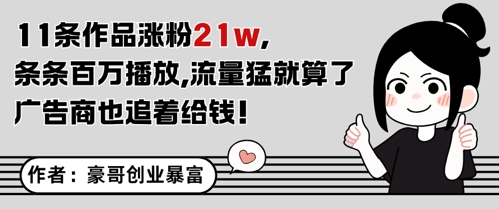 11条作品涨粉21W，条条百W播放，流量猛就算了，广告商也追着给钱-禾谷轻创网