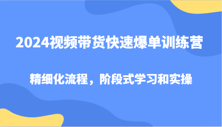 2024视频带货快速爆单训练营，精细化流程，阶段式学习和实操-禾谷轻创网