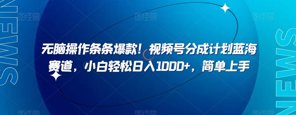 无脑操作条条爆款！视频号分成计划蓝海赛道，小白轻松日入1000+，简单上手-禾谷轻创网