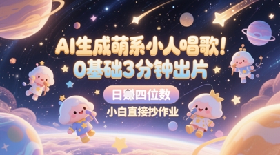 AI生成萌系小人唱歌，0基础3分钟出片，28个作品涨粉8.9W，单条最高19W赞，日入四位数，小白直接抄作业-禾谷轻创网