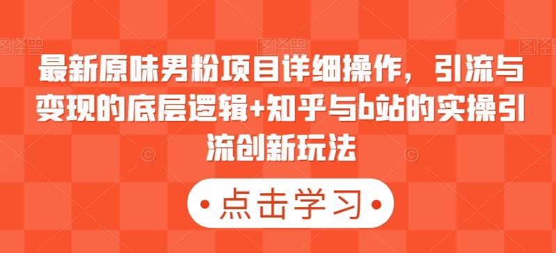 最新原味男粉项目详细操作，引流与变现的底层逻辑+知乎与b站的实操引流创新玩法-禾谷轻创网