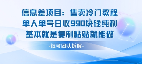 信息差项目：售卖冷门教程单人单号日收9张纯利基本就是复制粘贴就能做-禾谷轻创网