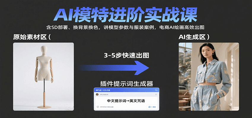 AI模特进阶实战课：含SD部署、换背景换色，讲模型参数与服装案例，电商AI绘画高效出图-禾谷轻创网