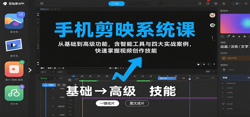 手机剪映系统课，从基础到高级功能，含智能工具与四大实战案例，快速掌握视频创作技能-禾谷轻创网