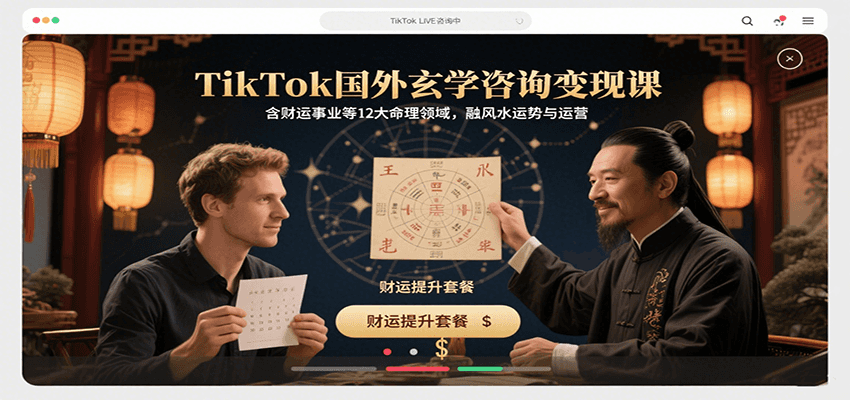 TikTok国外玄学咨询变现课，含财运事业等12大命理领域，融风水运势与运营-禾谷轻创网