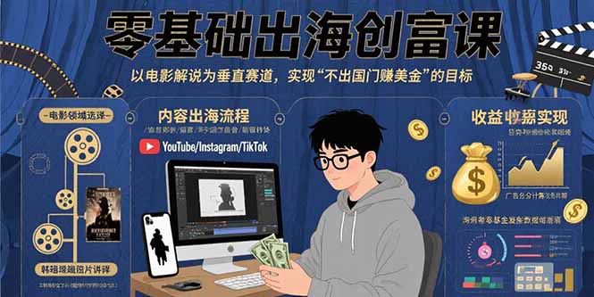 零基础出海创富课：以电影解说为垂直赛道，实现不出国门赚美金的目标-禾谷轻创网