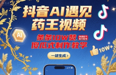 抖音AI遇见药王视频，条条10W赞，快速起千粉万粉号，傻瓜式制作教学-禾谷轻创网