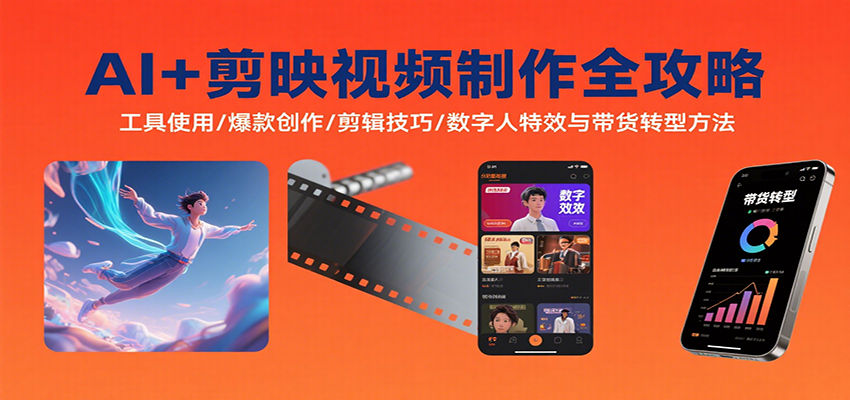 AI+剪映视频制作全攻略：工具使用/爆款创作/剪辑技巧/数字人特效与带货转型方法-禾谷轻创网
