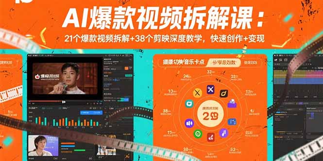 AI爆款视频拆解课：21个爆款视频拆解+38个剪映深度教学，快速创作+变现-禾谷轻创网