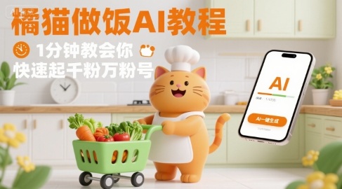 有趣的橘猫买菜做饭视频，用AI一键搞定，1分钟教会你，快速起千粉万粉号-禾谷轻创网