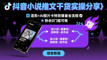 抖音小说推文干货实操分享，混剪+AI图片卡特效爆量全流程，0粉丝0门槛可做-禾谷轻创网