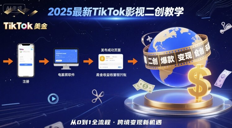 2025年最新TikTok影视二创教学，从注册到发布撸美金全流程，跨境变现新机遇-禾谷轻创网