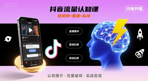 抖音流量认知课，短视频+直播+私域，认知提升，闪电开悟-禾谷轻创网